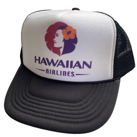 Handmade Accessories - Vintage Hawaiian Airlines Hat Trucker Hat snapback Black Vacation Cap New Unworn